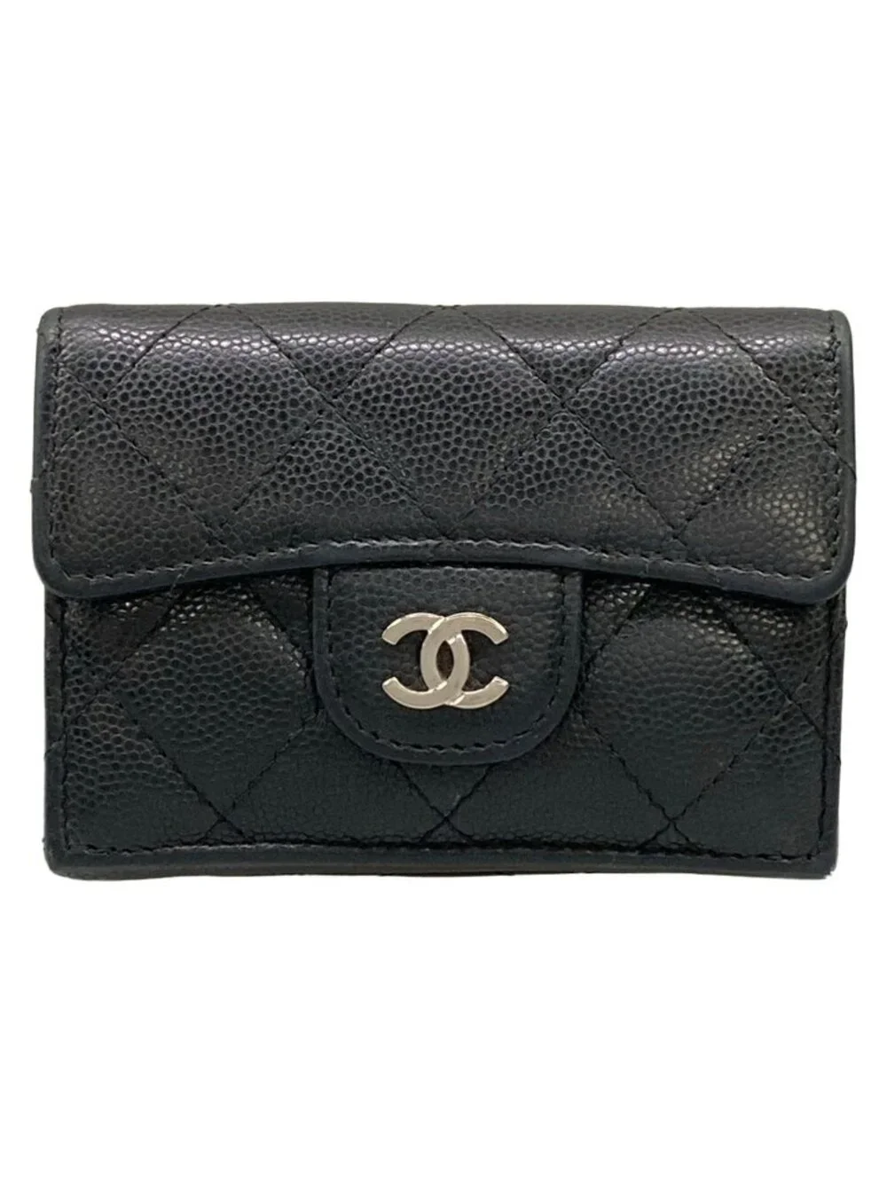 Chanel Trifold Wallet Classic Small Flap Quilted Black Silver